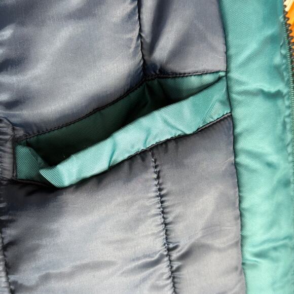 VINTAGE STARTER 90's Streetwear Oversized Hooded Puffer Teal & Navy Full Zip - Picture 7 of 15